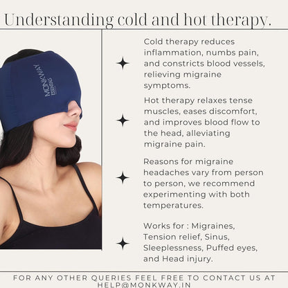 Monkway Migraine Relief Cap for Headaches, Migraine Cap for Hot and Cold Ice Pack Therapy-Headache Products-Migraine Relief Products-Headache Relief Cap-Headache Cap-Ice Hat-Pack of 1